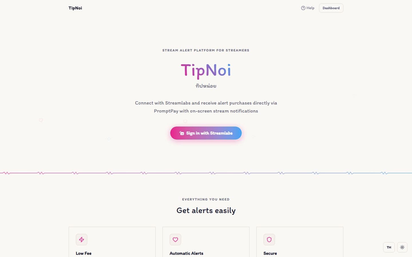 Screenshot of Tipnoi - Thai streamer tipping platform